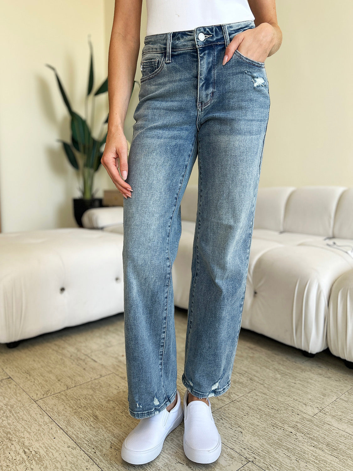 Mid Rise Light Distressed Jeans