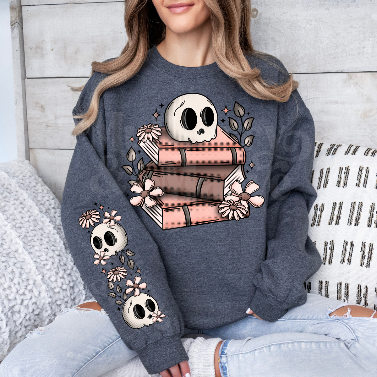 Skull &amp; Books DTF Transfer