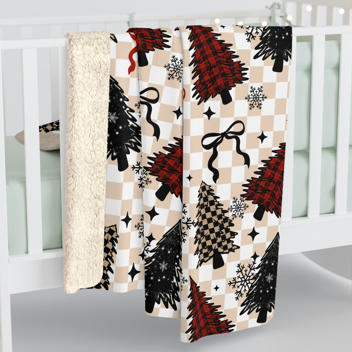 Christmas Plaid Trees Sherpa Fleece Blanket