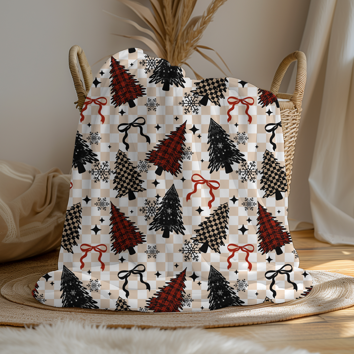 Christmas Plaid Trees Sherpa Fleece Blanket