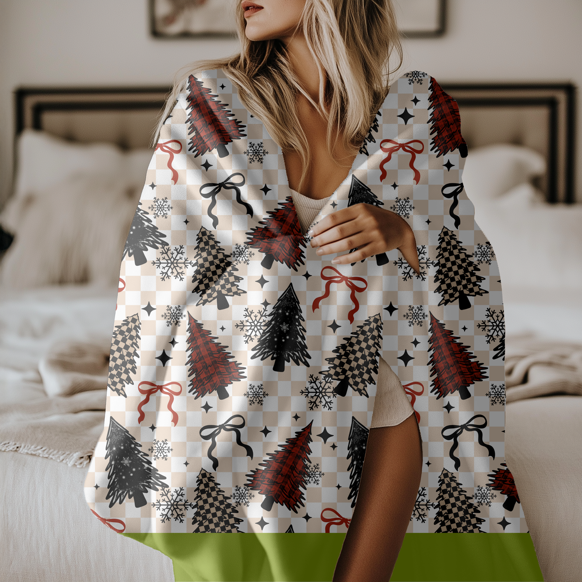 Christmas Plaid Trees Sherpa Fleece Blanket