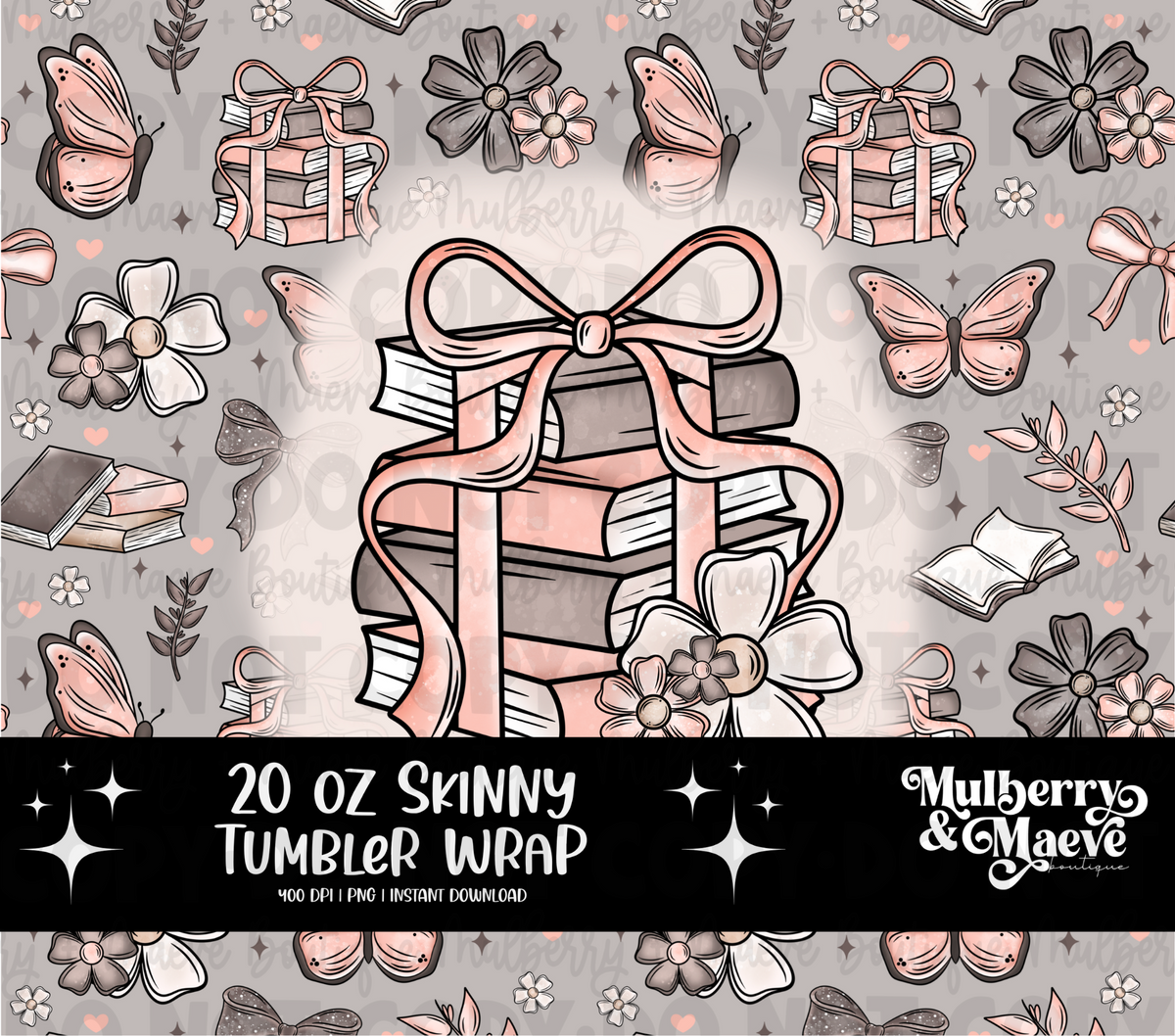 Pink Books and Butterflies 20 oz. Digital Skinny Tumbler