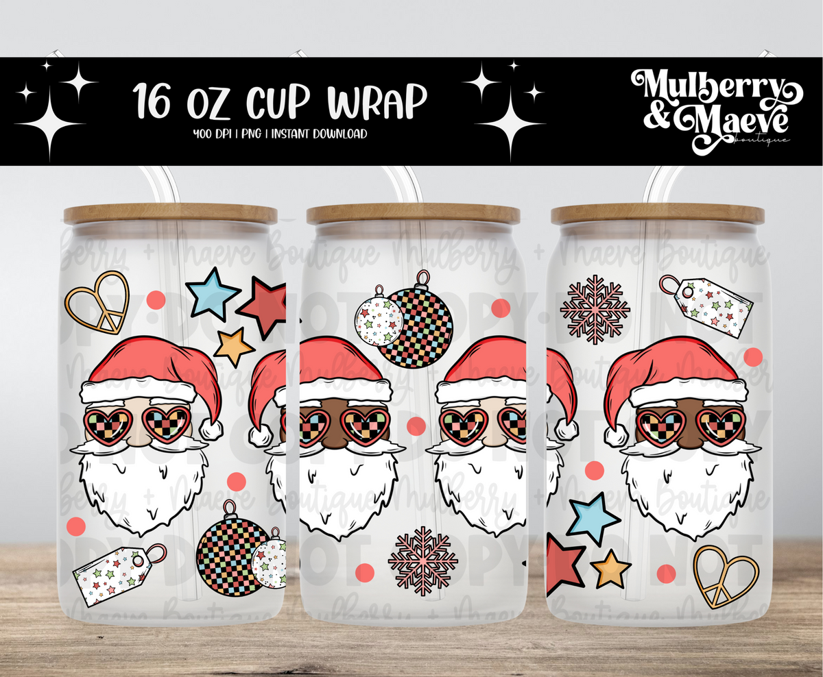 Retro Santa Christmas Digital 16 oz Cup Wrap
