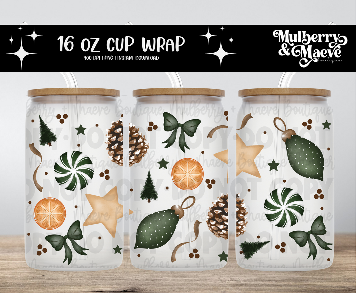 Rustic Christmas Digital 16 oz Cup Wrap