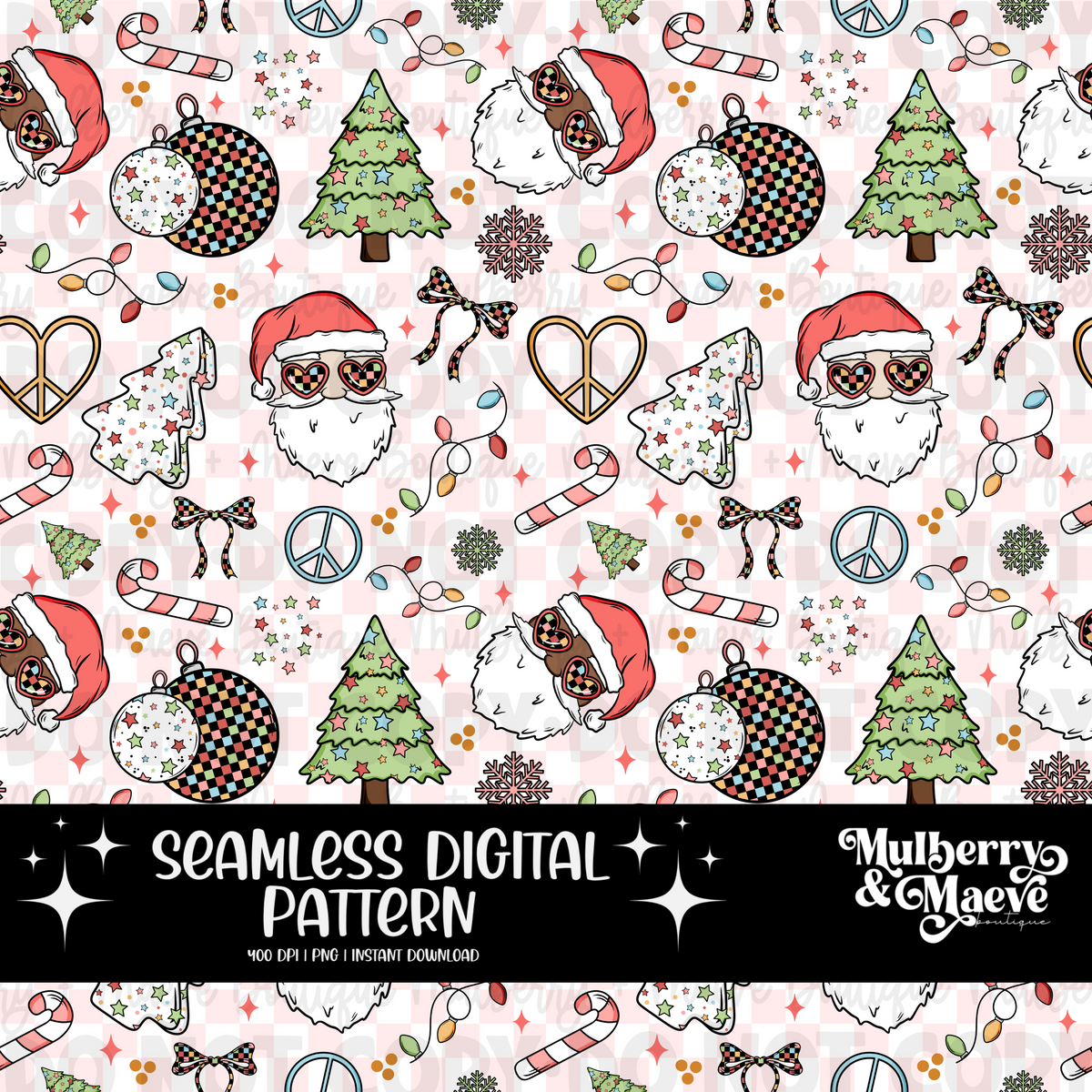 Retro Santa Christmas Digital Seamless Pattern