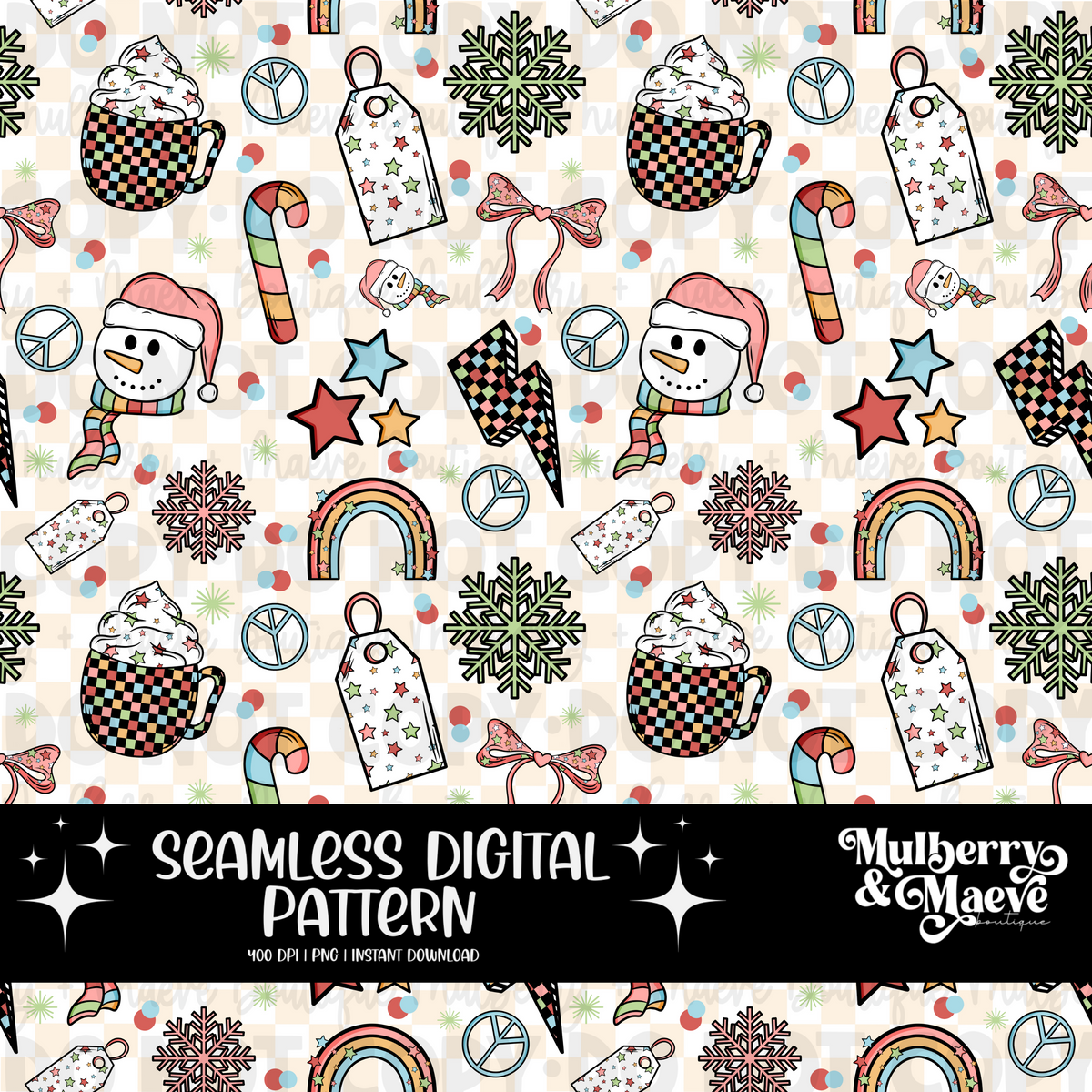 Retro Snowman Christmas Digital Seamless Pattern