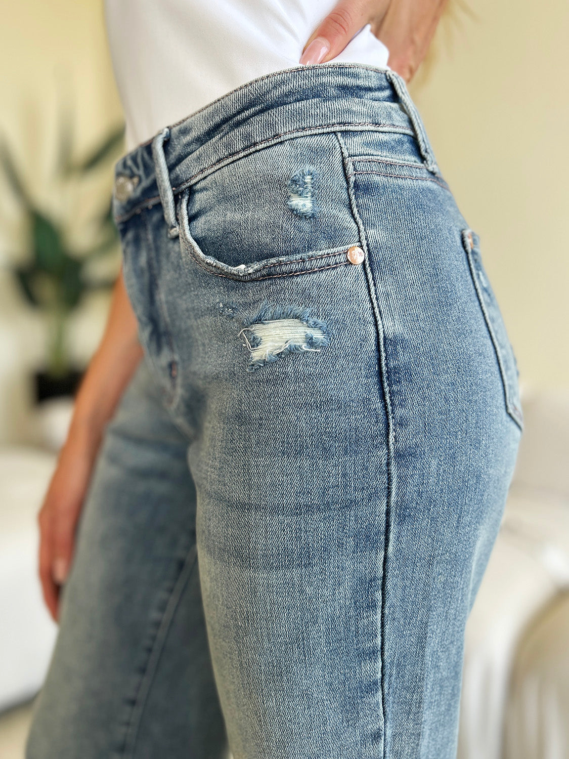 Mid Rise Light Distressed Jeans