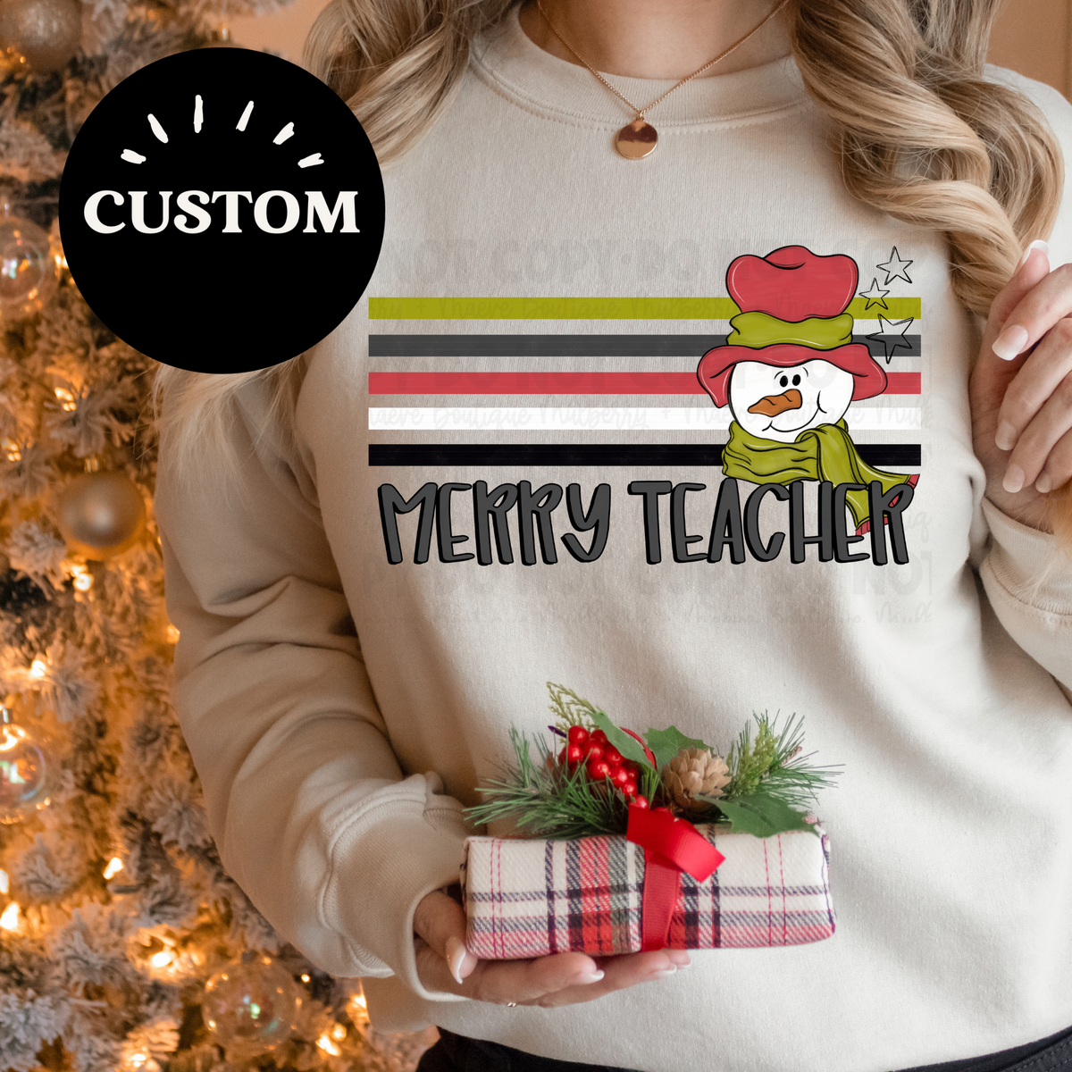 Snowman with Stripes, Custom DTF Transfer