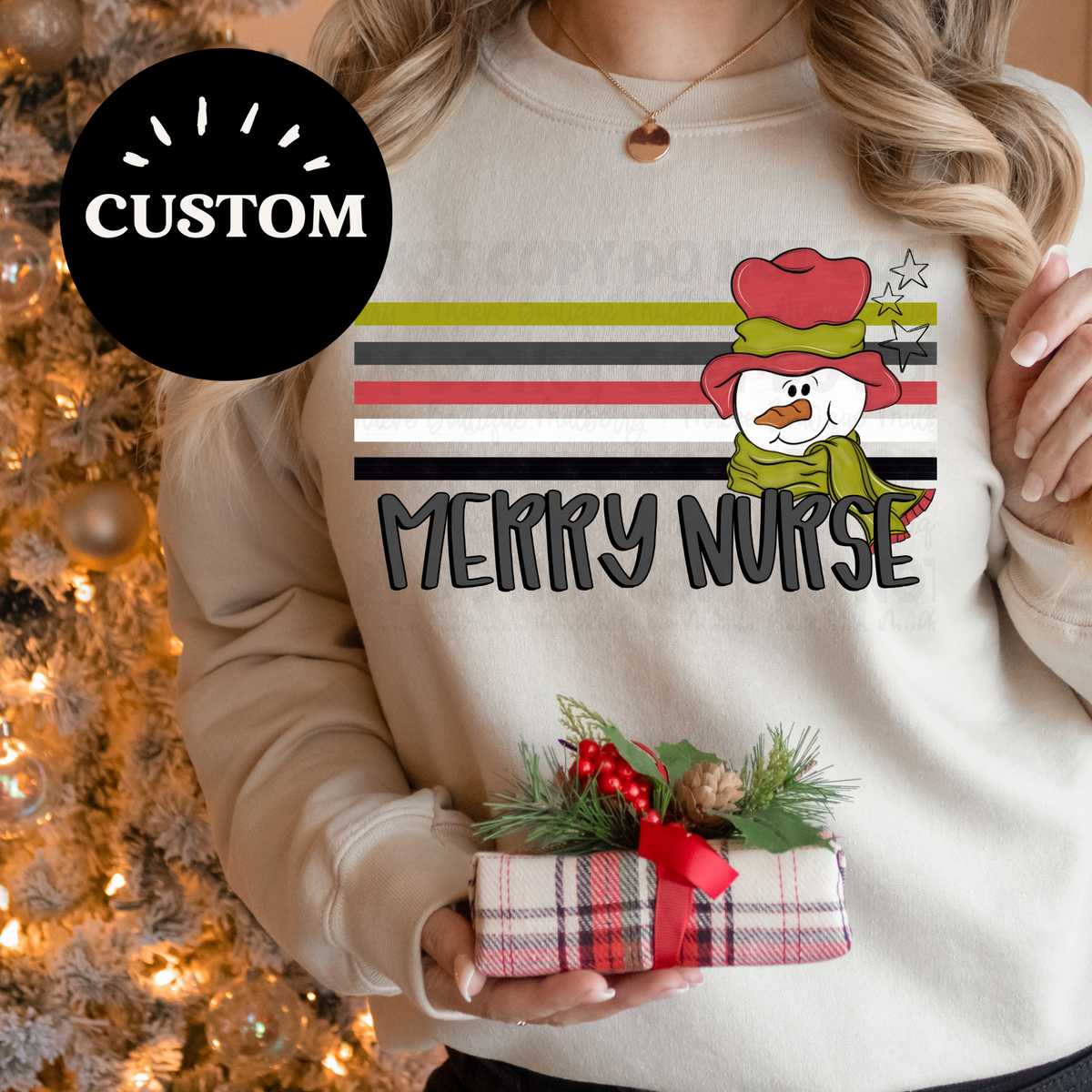 Snowman with Stripes, Custom DTF Transfer