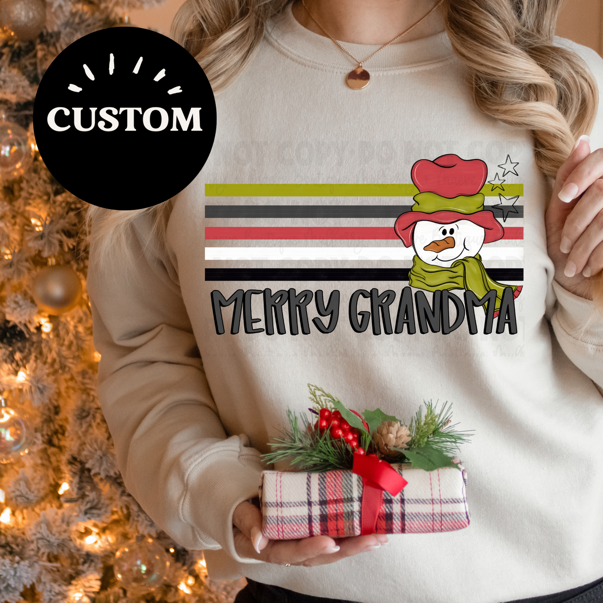 Snowman with Stripes, Custom DTF Transfer