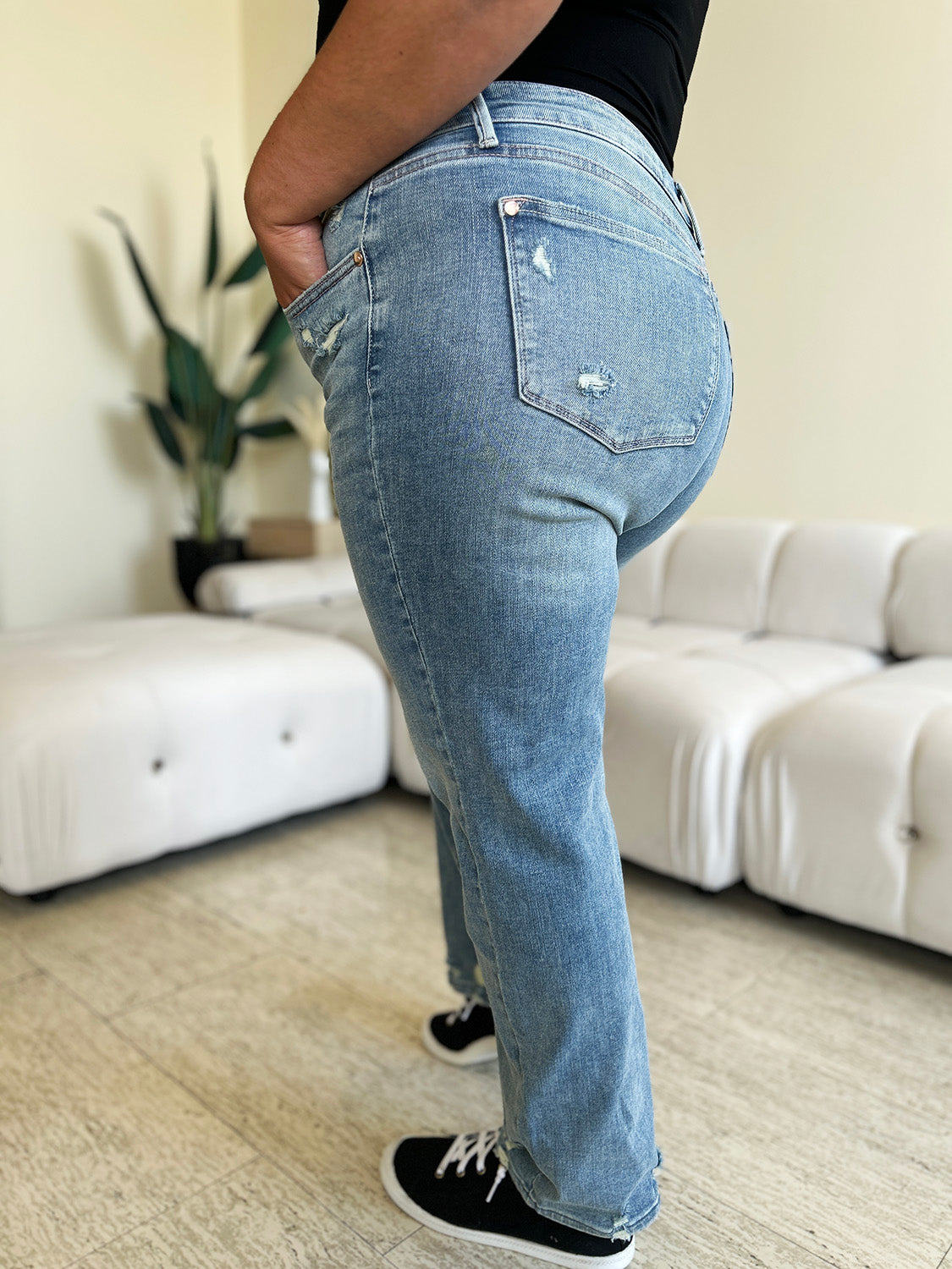 Mid Rise Light Distressed Jeans