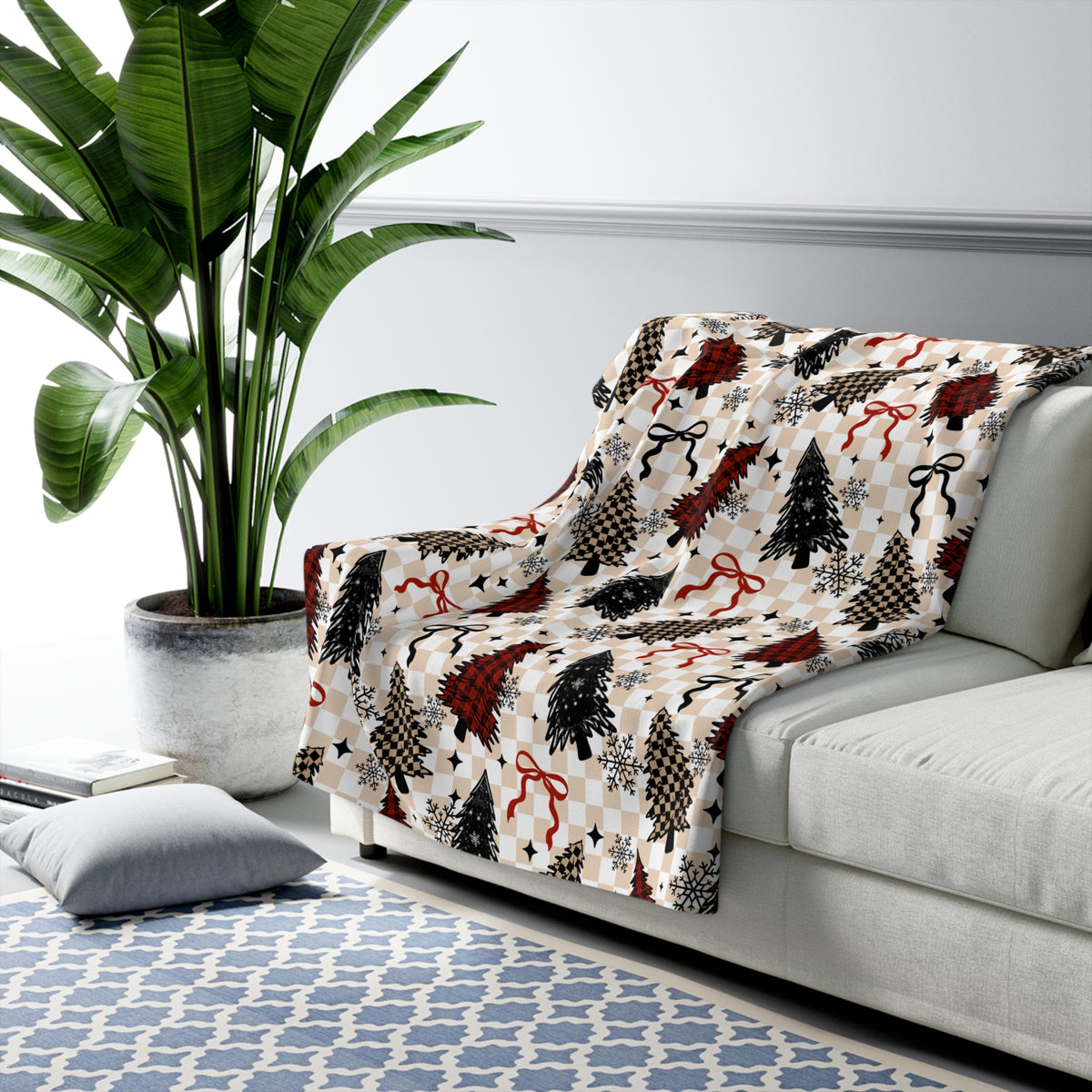 Christmas Plaid Trees Sherpa Fleece Blanket