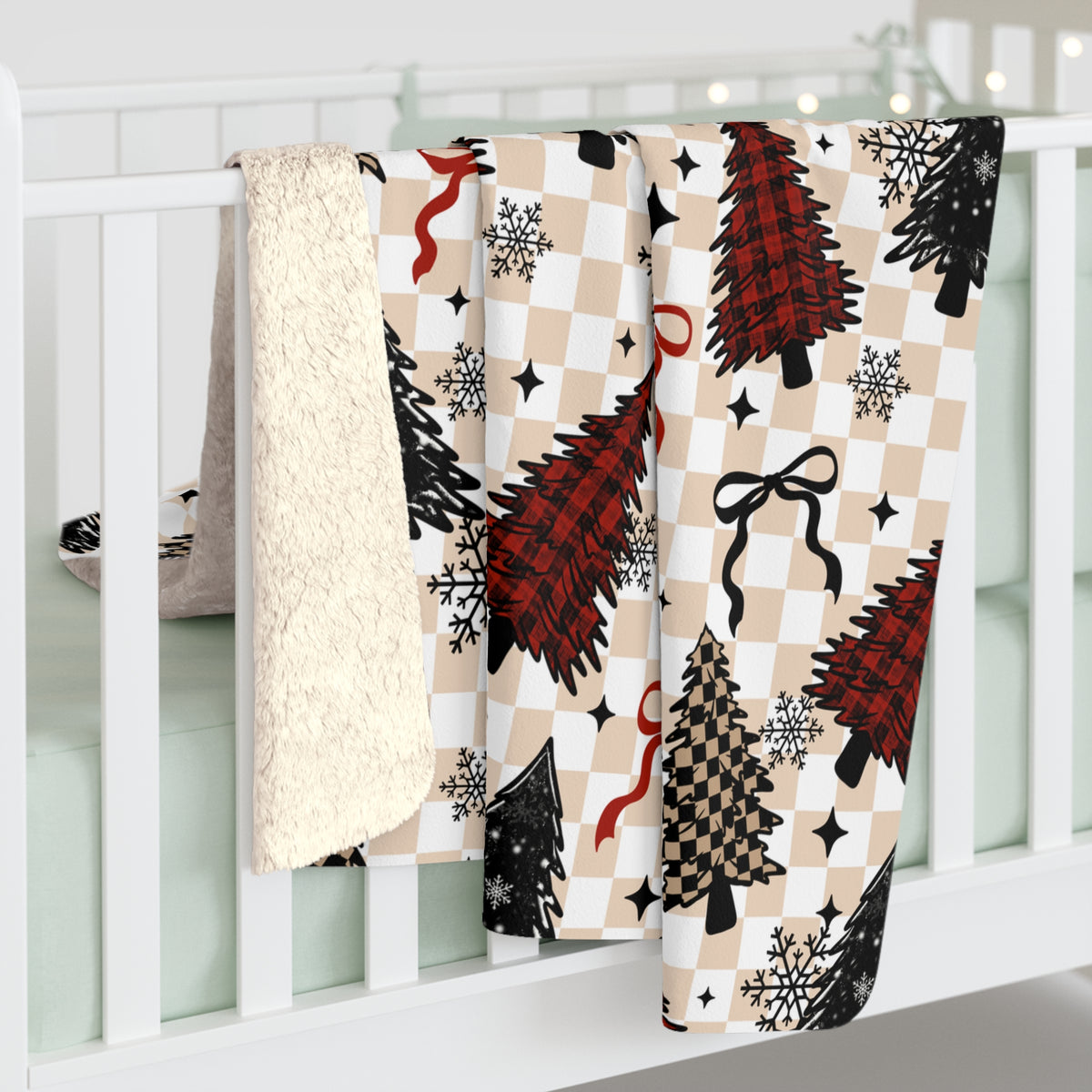 Christmas Plaid Trees Sherpa Fleece Blanket