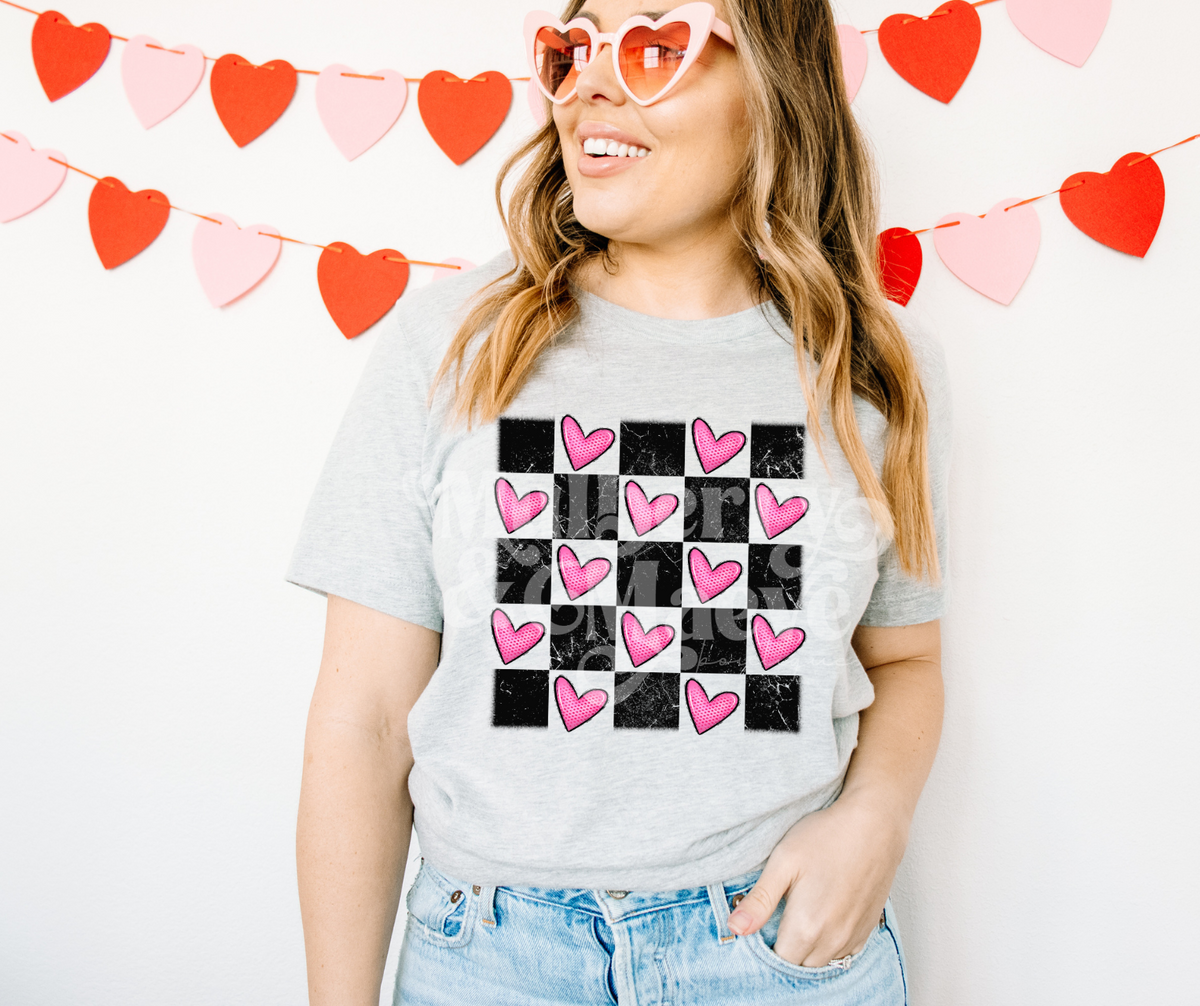 Checkered Hearts  DTF Transfer