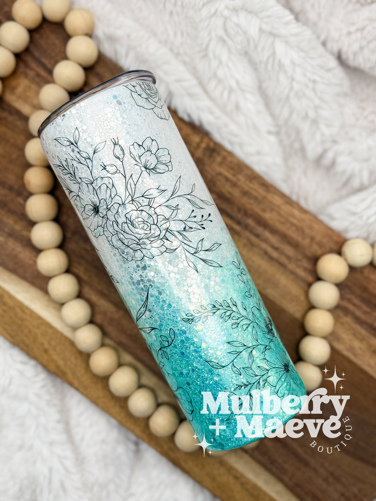 20 oz. Turquoise and Silver Floral Outline Tumbler