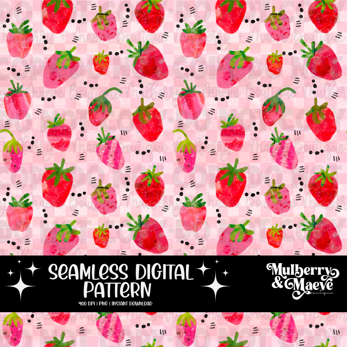 Painted Strawberries Digital Seamless Pattern