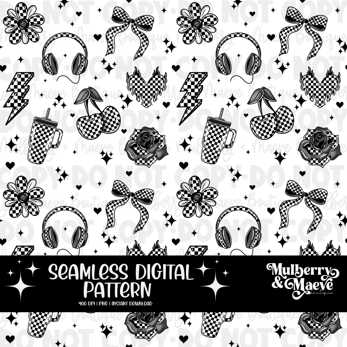 Checkered Elements Digital Seamless Pattern