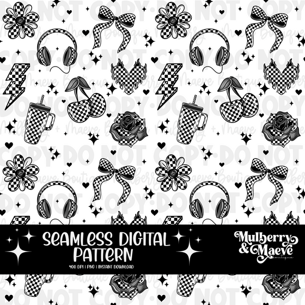 Checkered Elements Digital Seamless Pattern - Mulberry + Maeve