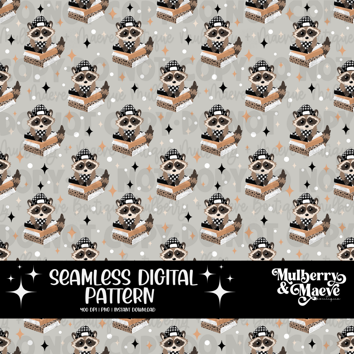 Cozy Raccoon Digital Seamless Pattern