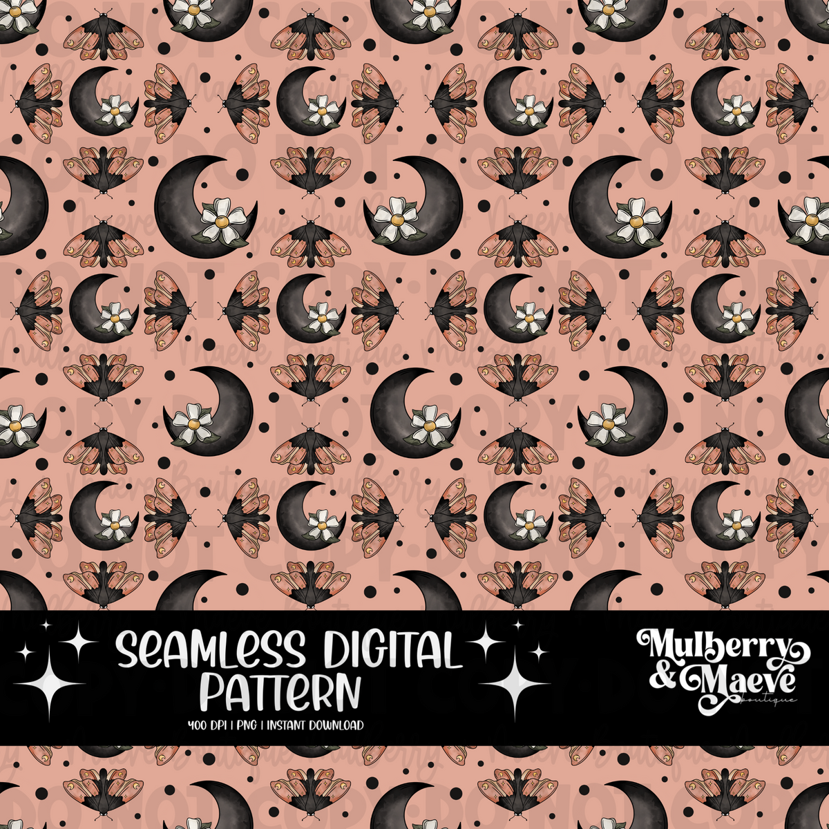 Vintage Celestial Moth Digital Seamless Pattern