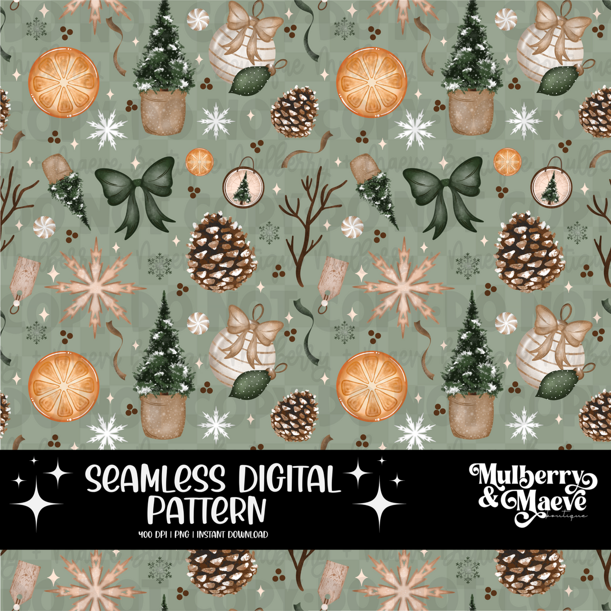 Rustic Christmas Digital Seamless Pattern