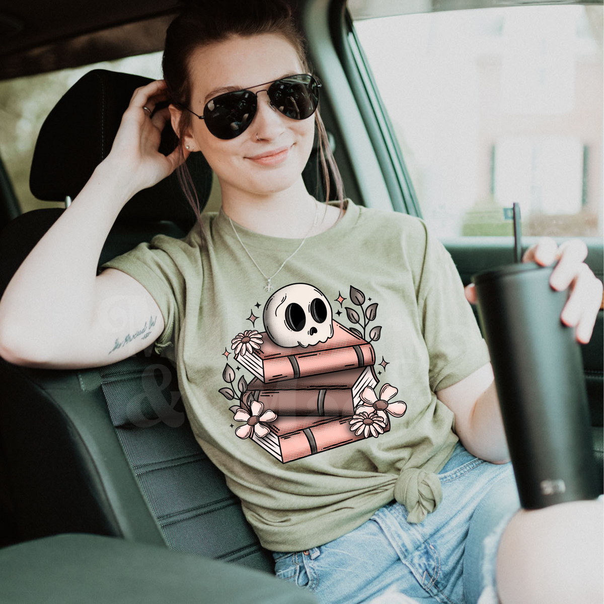 Skull &amp; Books DTF Transfer