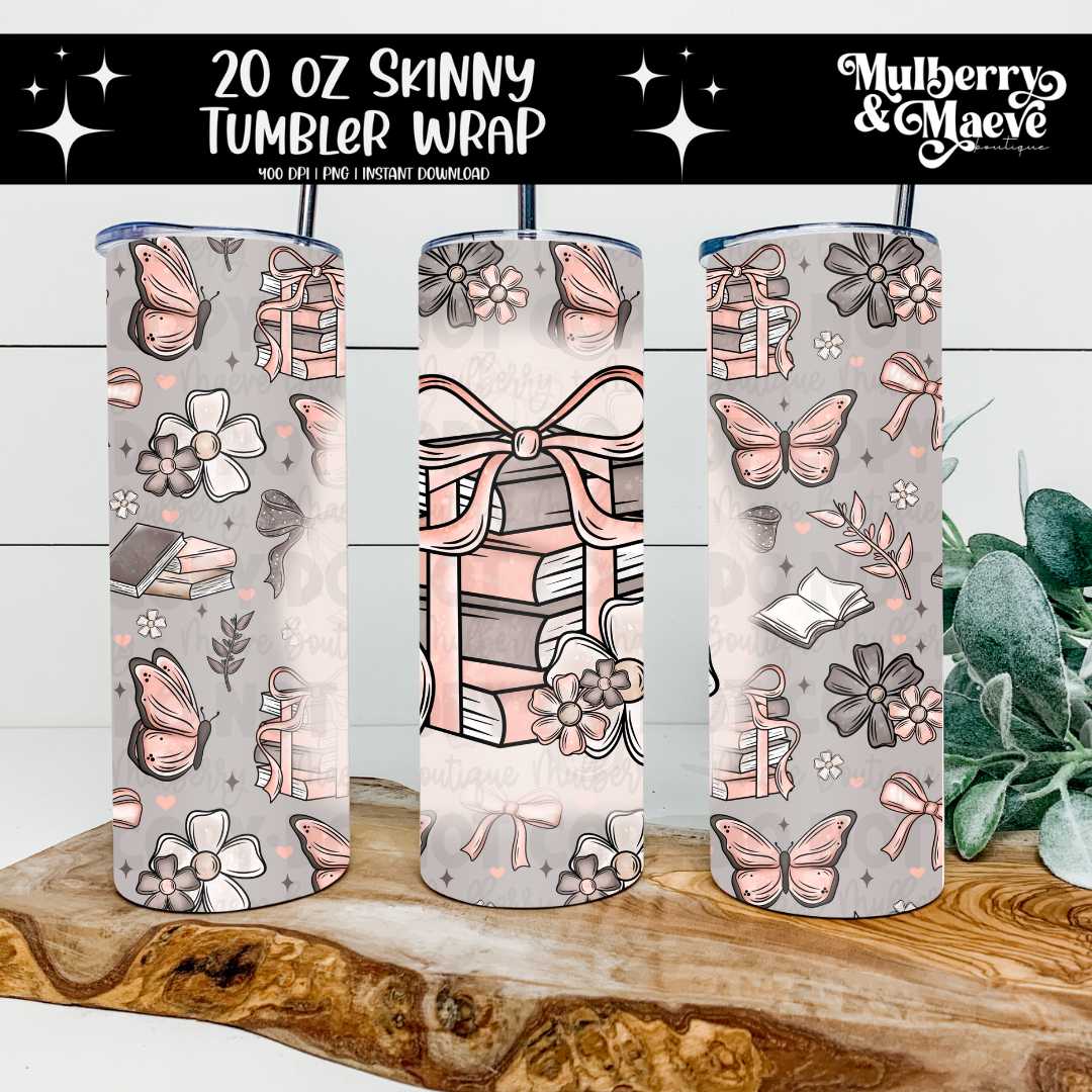 Pink Books and Butterflies 20 oz. Digital Skinny Tumbler