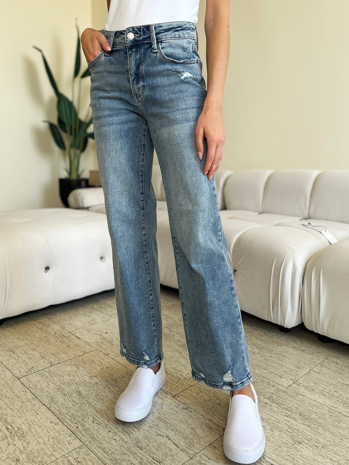 Mid Rise Light Distressed Jeans