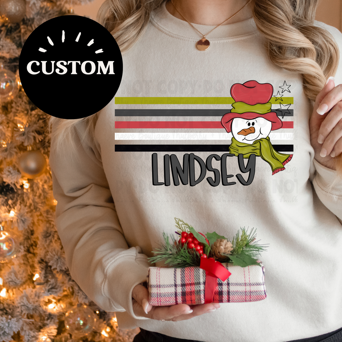 Snowman with Stripes, Custom DTF Transfer