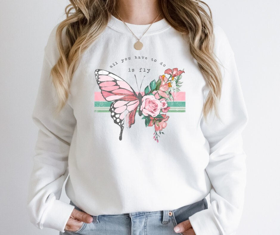 DTF Print Transfers | Ready To Press | All You Have To Do Is Fly | Butterfly | Flowers | Retro