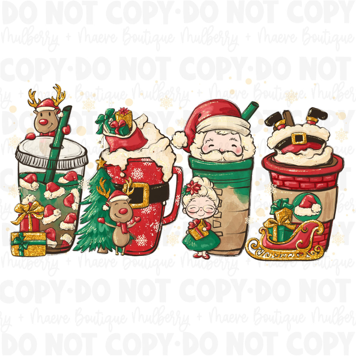 DTF Print Transfers | Ready To Press | Santa Claus | Coffee |Tea | Christmas | Iced Coffee