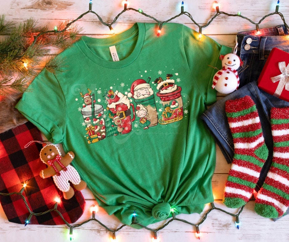 DTF Print Transfers | Ready To Press | Santa Claus | Coffee |Tea | Christmas | Iced Coffee