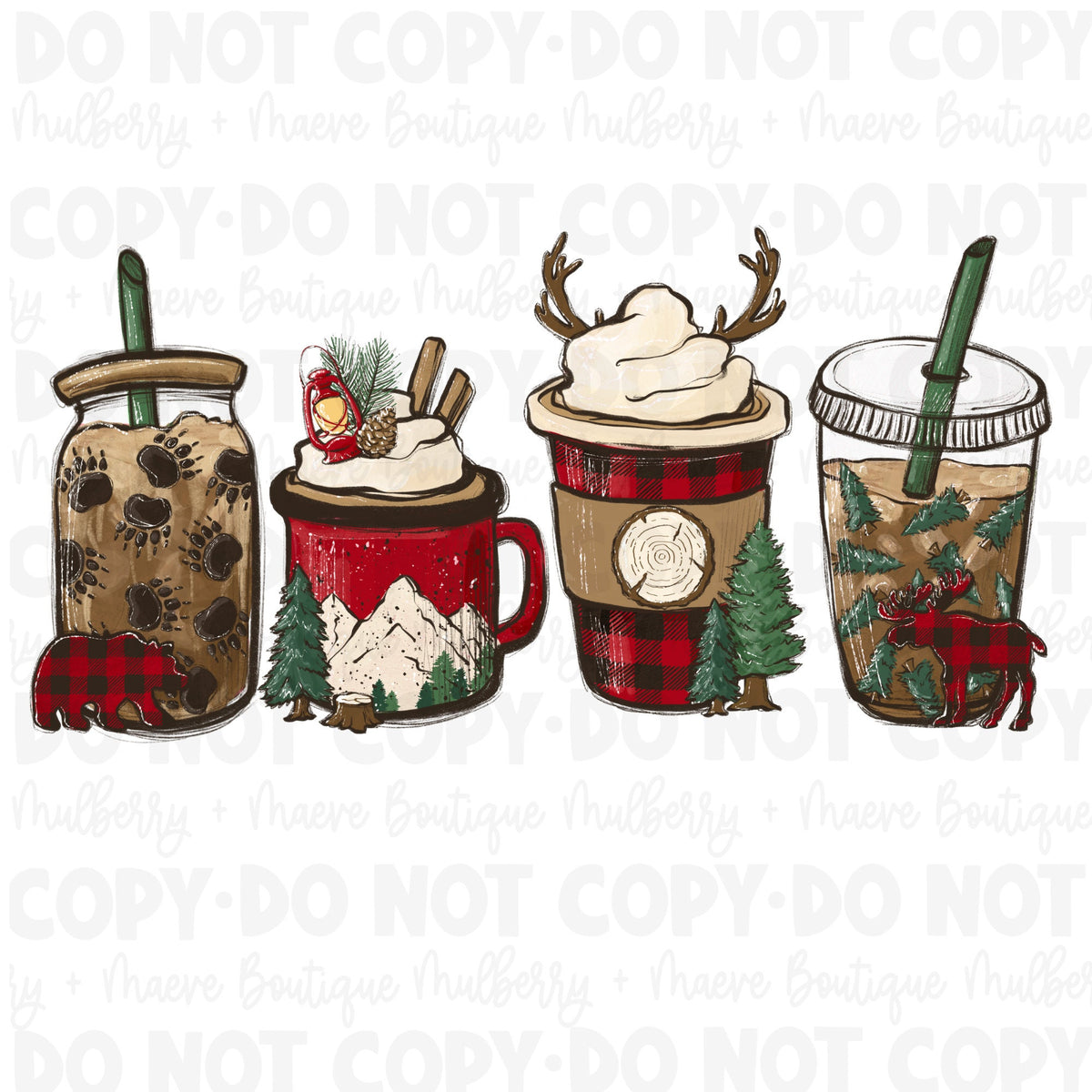 Buffalo Plaid Coffee Cups DTF Transfer