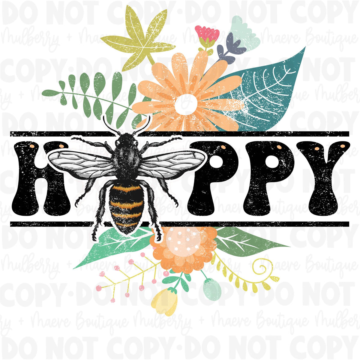 DTF Print Transfers | Ready To Press | Bee Happy | Bee | Retro |Flowers