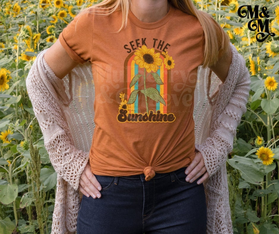 DTF Print Transfers | Ready To Press | Seek The Sunshine | Sunflowers | Retro