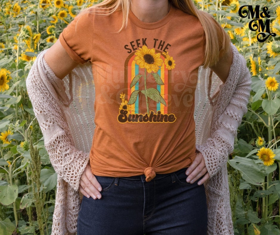 DTF Print Transfers | Ready To Press | Seek The Sunshine | Sunflowers | Retro