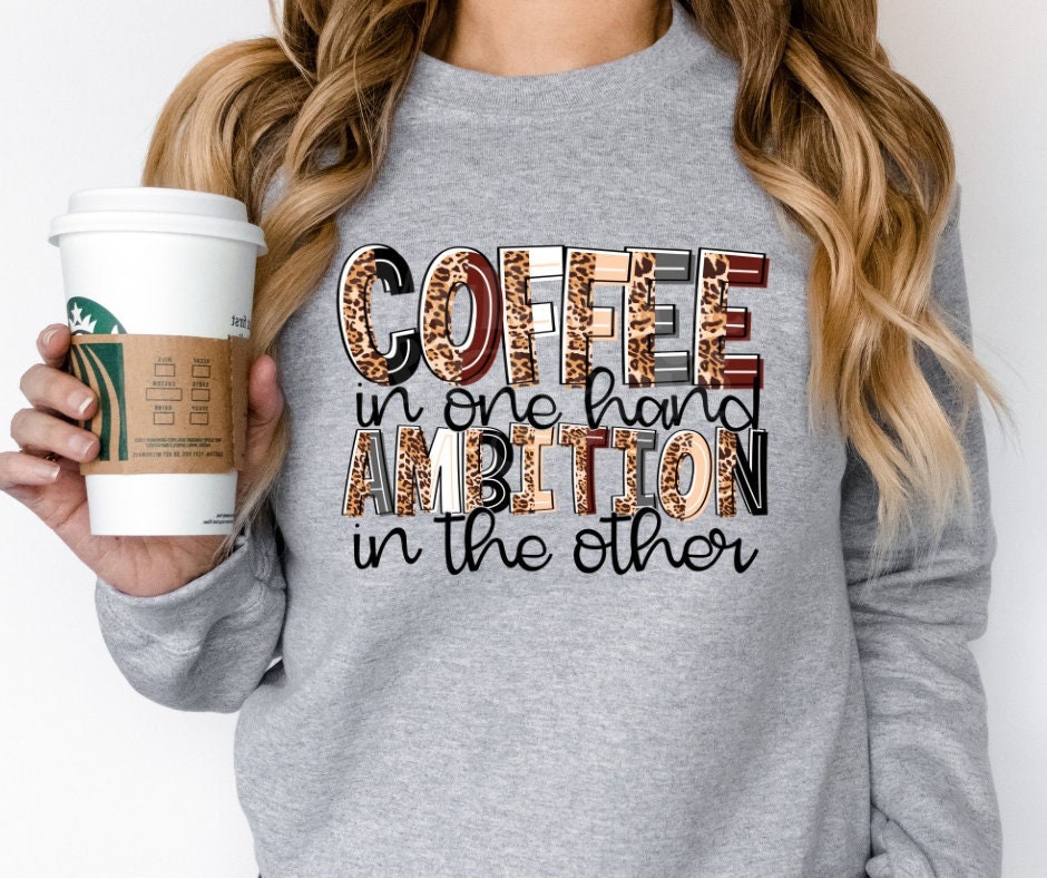 Coffee DTF Print Transfer for Blank Apparel. Leopard Coffee Shirt Ideas. Coffee Lover Gift Ideas.