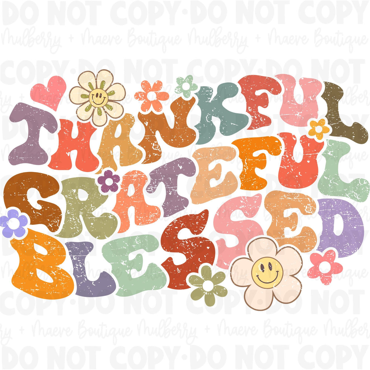 DTF Print Transfer | Ready To Press | Thankful Grateful Blessed | Fall | Thanksgiving | Retro