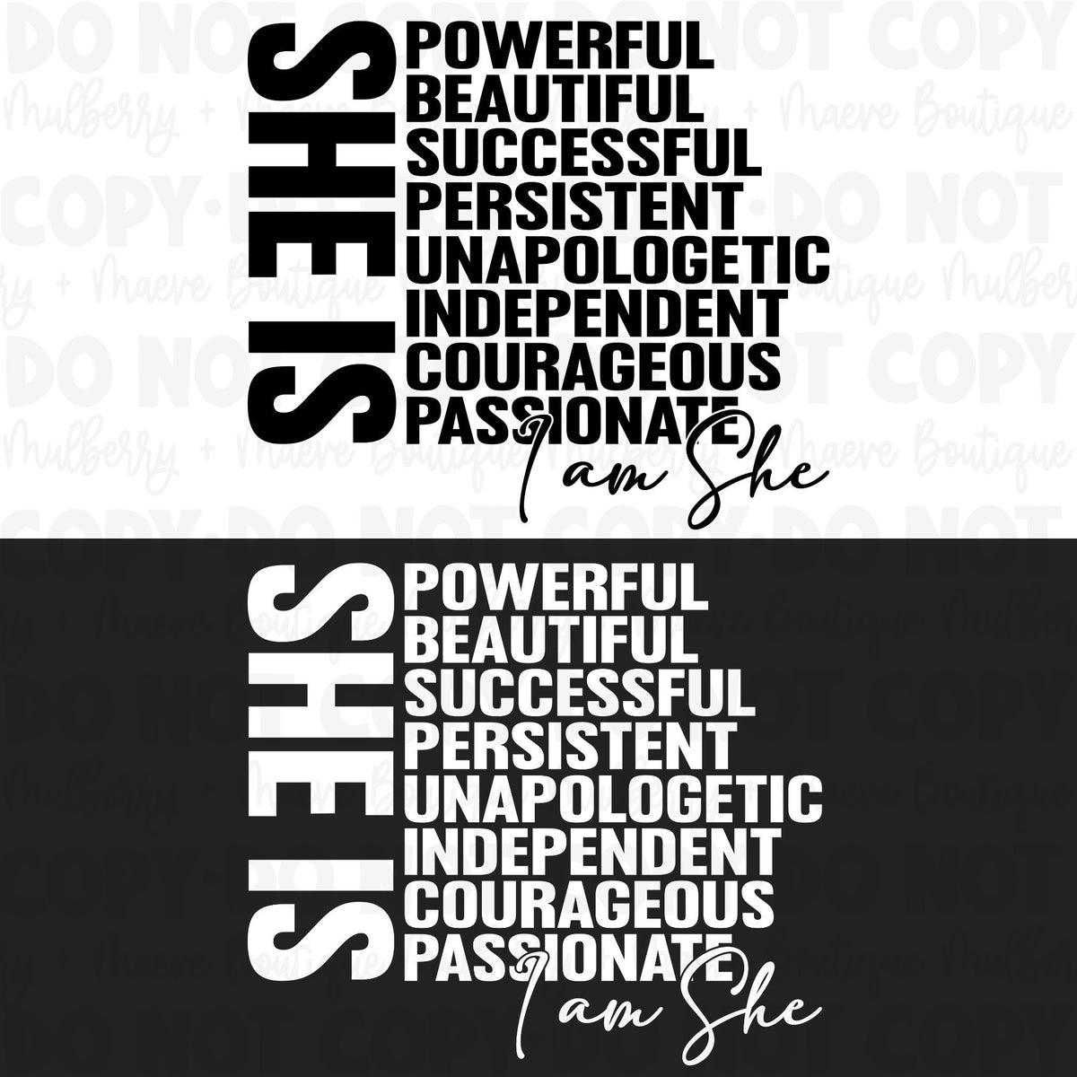 DTF Transfers | Ready To Press | She Is Powerful Beautiful Successful | Black or White