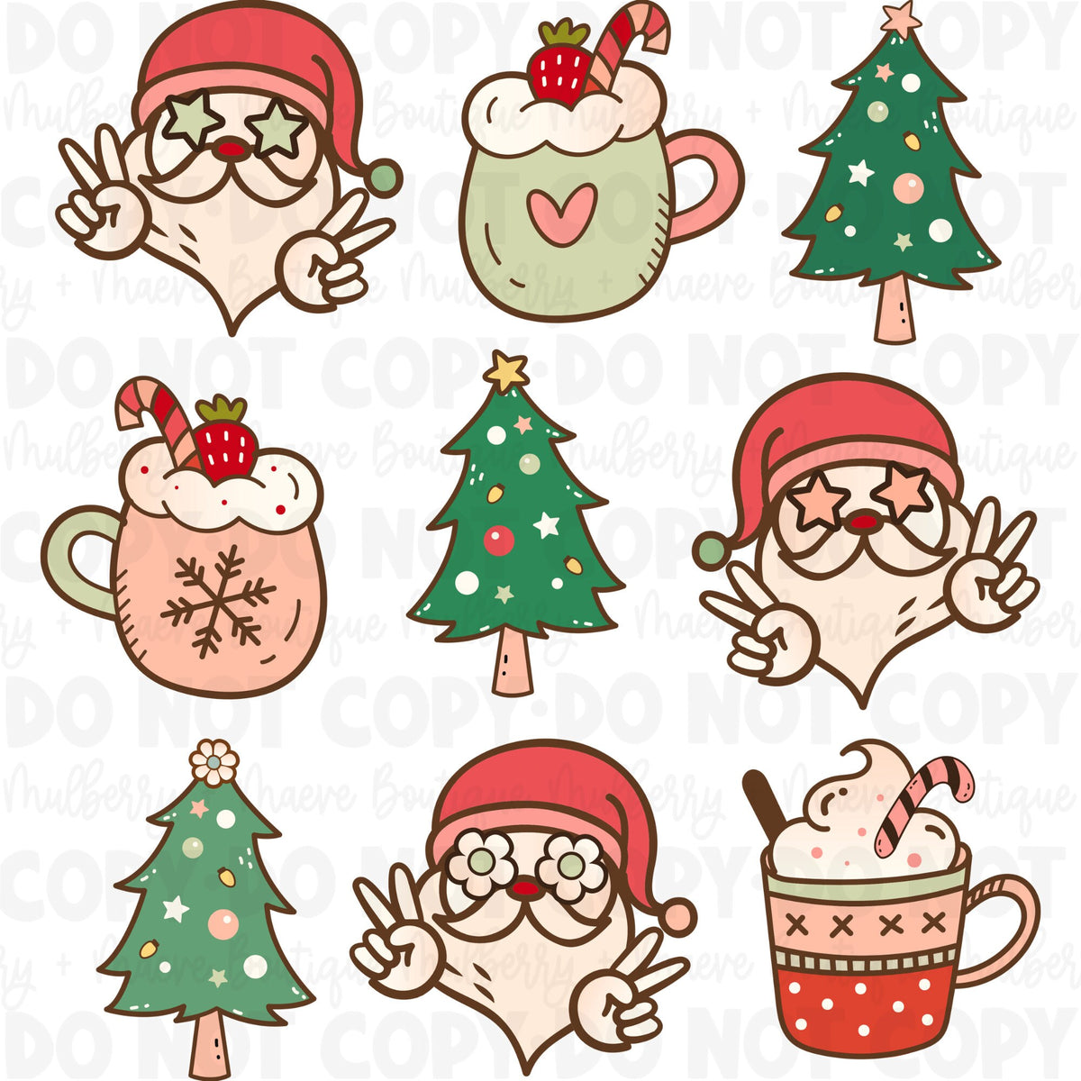 DTF Print Transfers | Ready To Press | Christmas | Cocoa | Christmas Tree | Santa Retro
