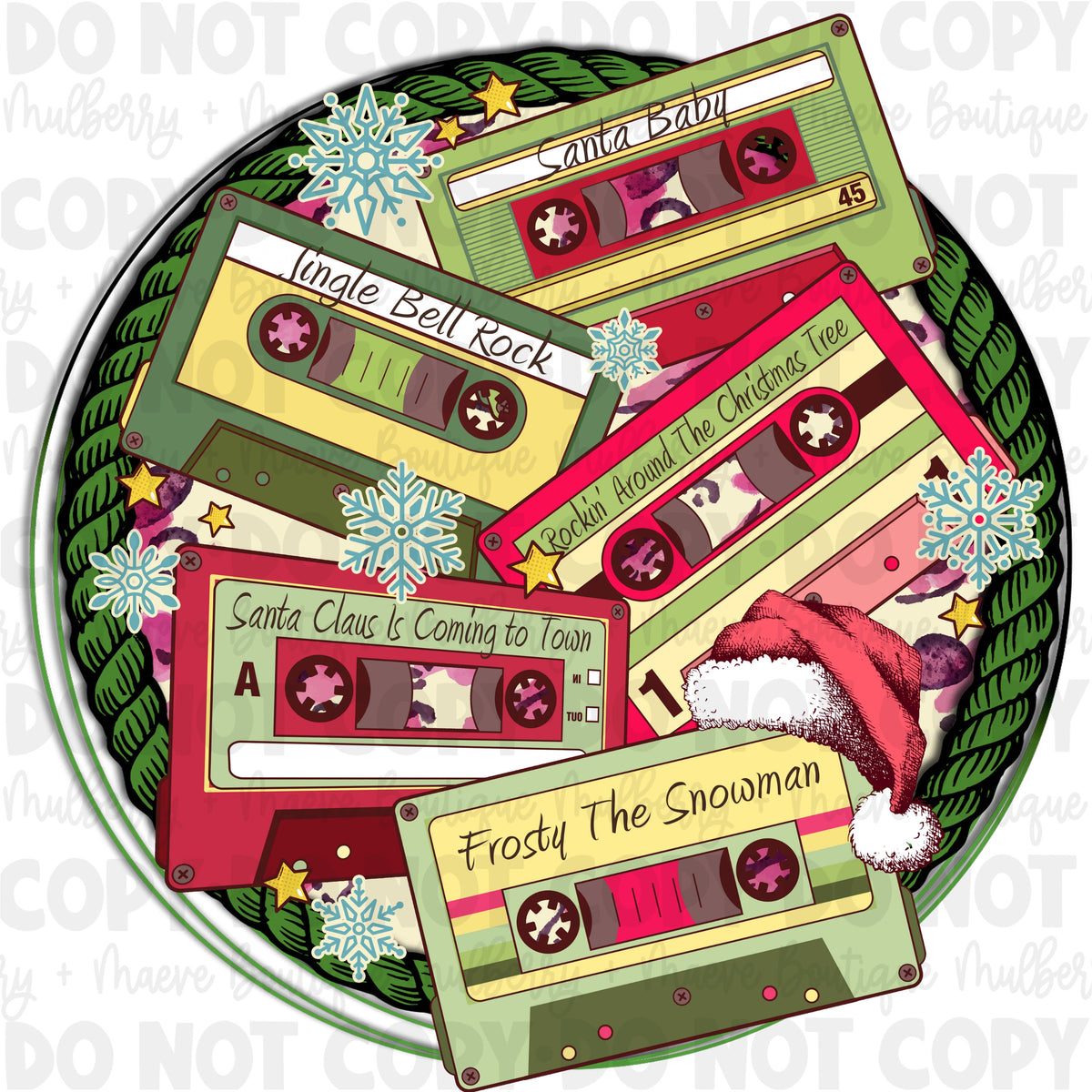 DTF Print Transfers | Ready To Press | Holiday Songs Cassette Tapes | Christmas | Winter | Holidays