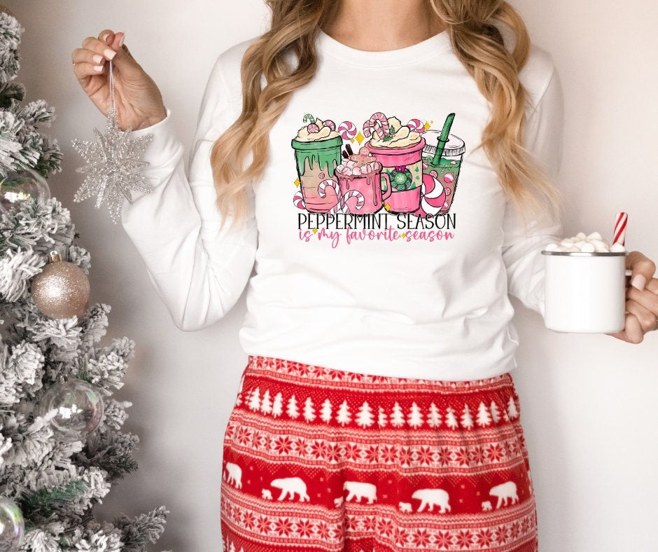 DTF Print Transfers | Ready To Press | Peppermint Season |Coffee | Latte | Iced Coffee | Winter | Christmas