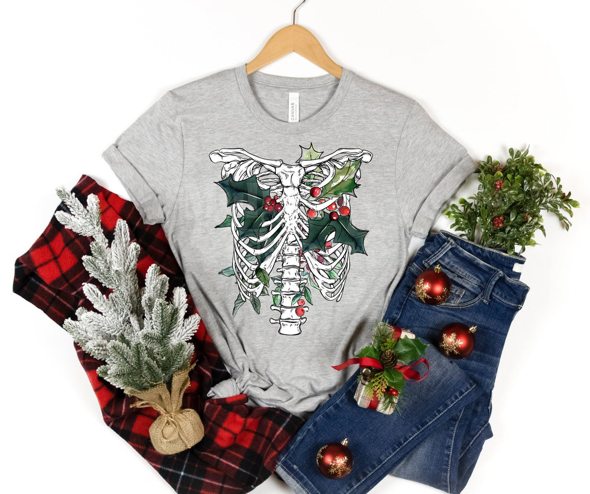 DTF Print Transfers | Ready To Press | Holly Ribcage | Christmas | Holiday