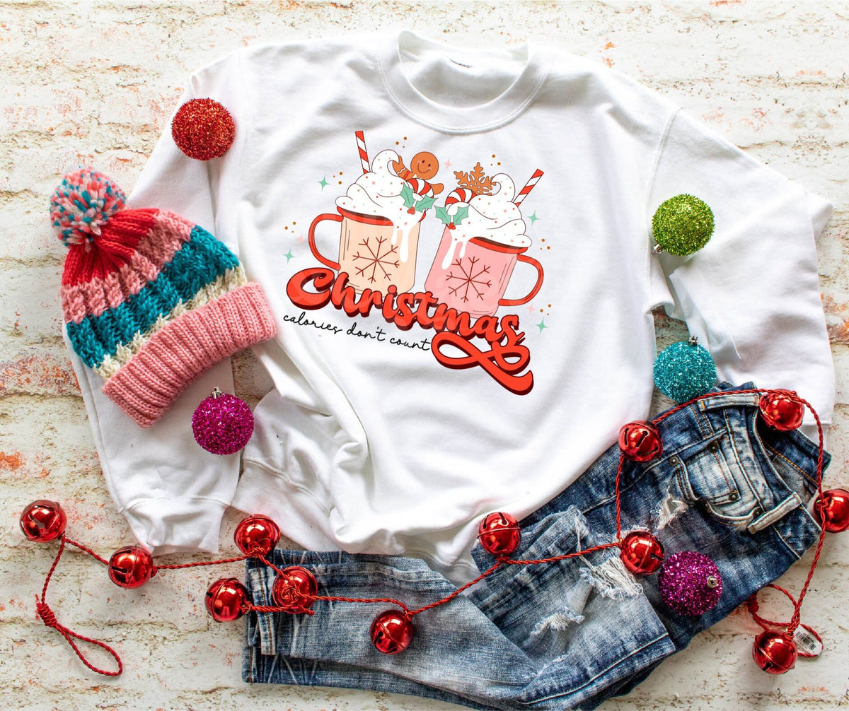 DTF Print Transfers | Ready To Press | Christmas Calories Don&#39;t Count | Christmas | Holiday | Snowman | Cocoa