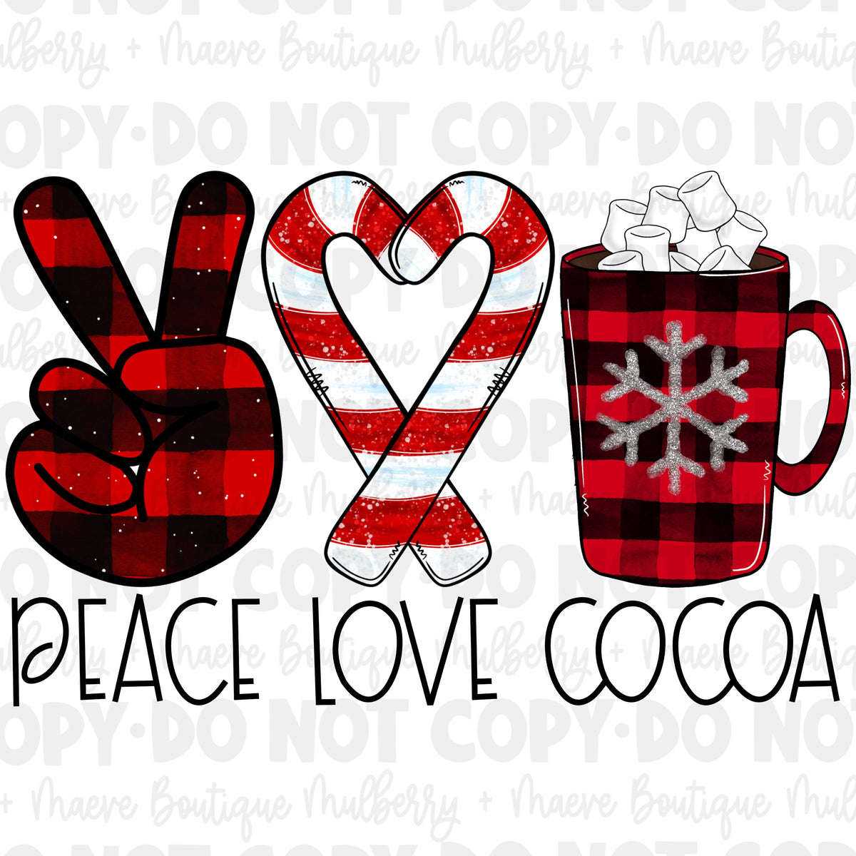 DTF Print Transfers | Ready To Press | Peace Love Cocoa | Christmas | Holiday |Buffalo Plaid