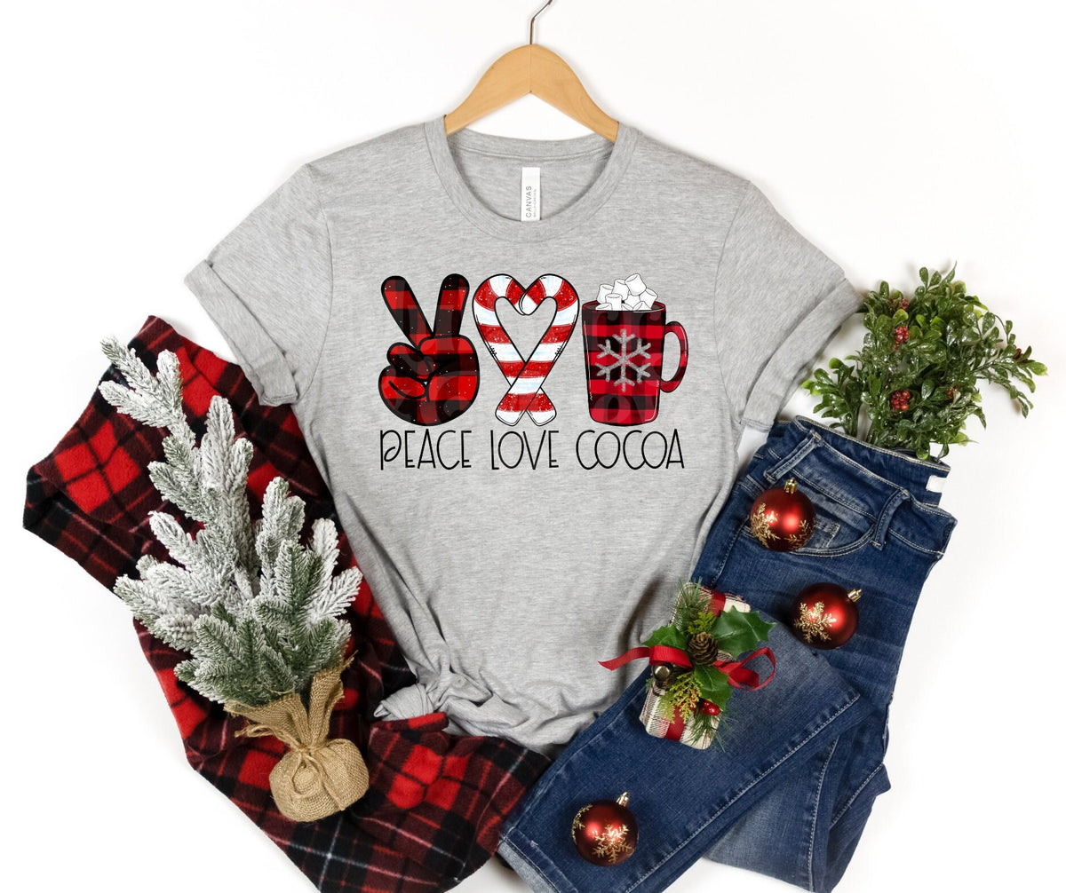 DTF Print Transfers | Ready To Press | Peace Love Cocoa | Christmas | Holiday |Buffalo Plaid