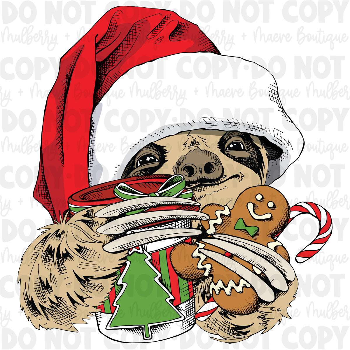 DTF Print Transfers | Ready To Press | Sloth Christmas | Holidays | Cocoa | Gingerbread