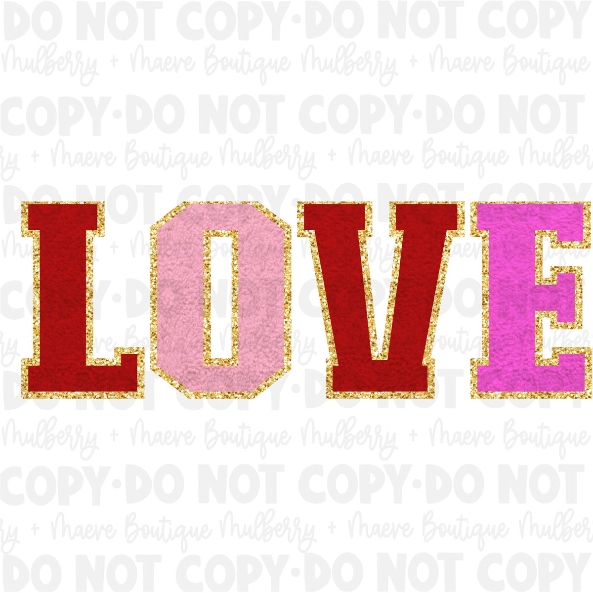 DTF Print Transfers | Ready To Press | LOVE Faux Chenille Patches | Valentine&#39;s Day