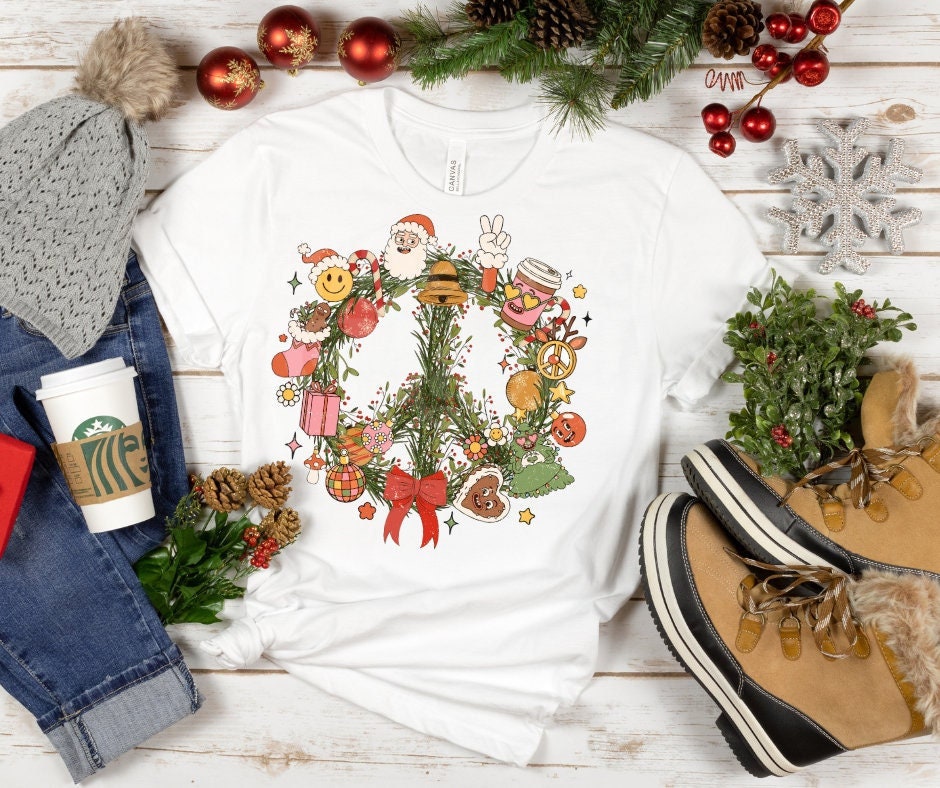 DTF Print Transfers | Ready To Press | Holiday Peace Wreath | Christmas | Winter | Holidays