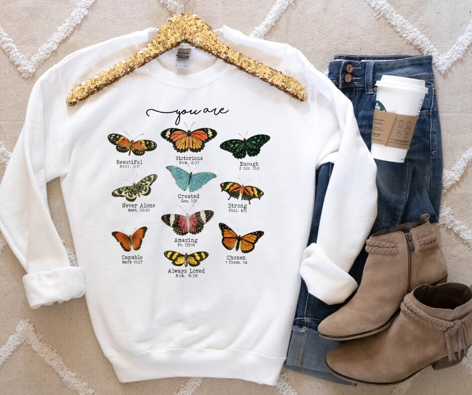 DTF Print Transfers | Ready To Press | You Are Bible Verse Butterflies | Faith | Butterflies